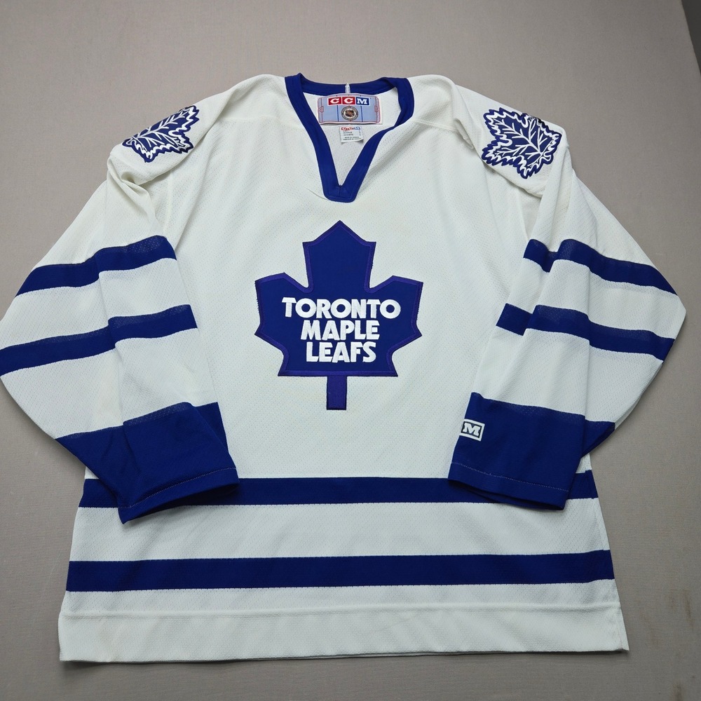 CCM Hockey Jersey Toronto Maple Leafs Vintage Air-Knit White Blue Mens Large